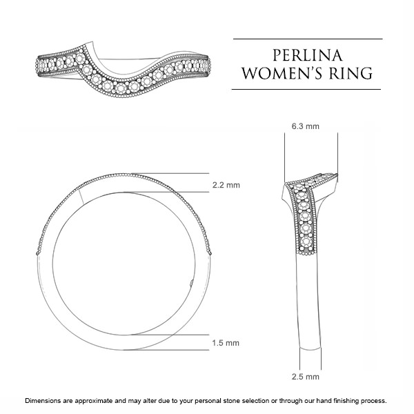 Wedding Bands White Gold Perlina Women's - Dimensions
