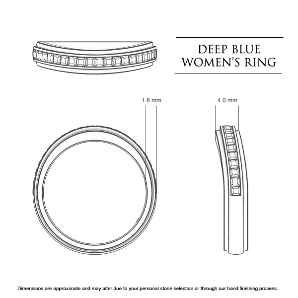 Wedding Bands Platinum 950 Deep Blue Women's - Dimensions