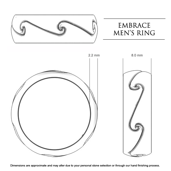 Wedding Bands White Gold Embrace Men's - Dimensions