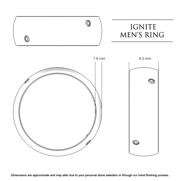 Wedding Bands Ignite Men's - Dimensions