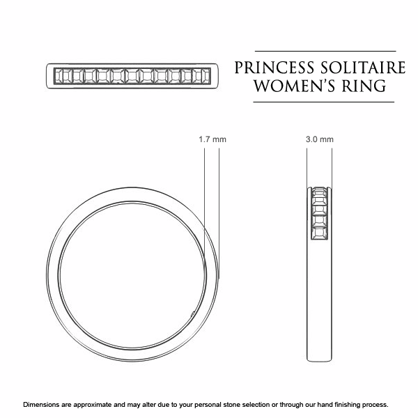 Wedding Bands White Gold Princess Women's - Dimensions