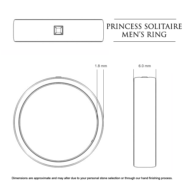 Wedding Bands Platinum 950 Princess Men's - Dimensions