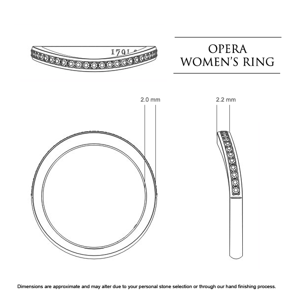 Wedding Bands White Gold Opera Women's - Dimensions