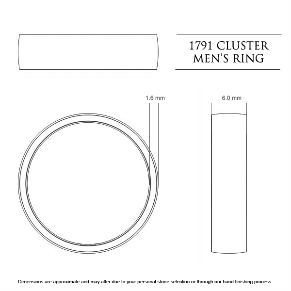 Wedding Bands Platinum 950 1791 Cluster Men's - Dimensions