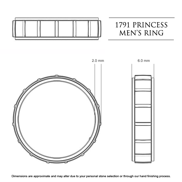 Wedding Bands White Gold 1791 Princess Men's - Dimensions