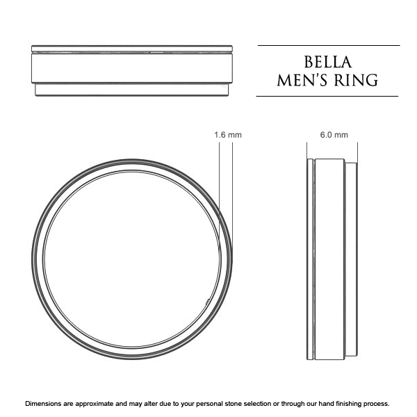 Wedding Bands White Gold Bella Men's - Dimensions
